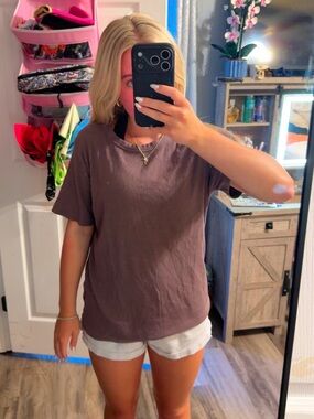 a new day Short-Sleeve Ribbed Tee in Mauve Brown